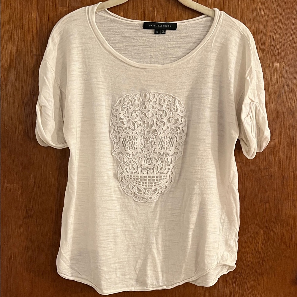 Skull Cashmere White Skull Lace Tee